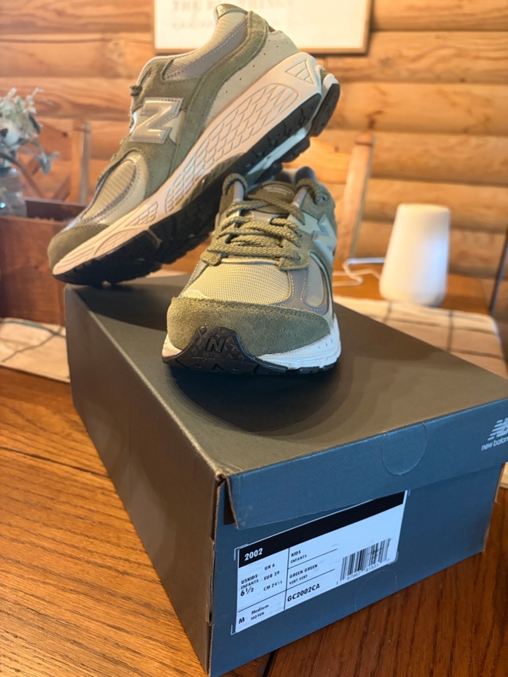 New Balance kids Olive Green and White Sneakers